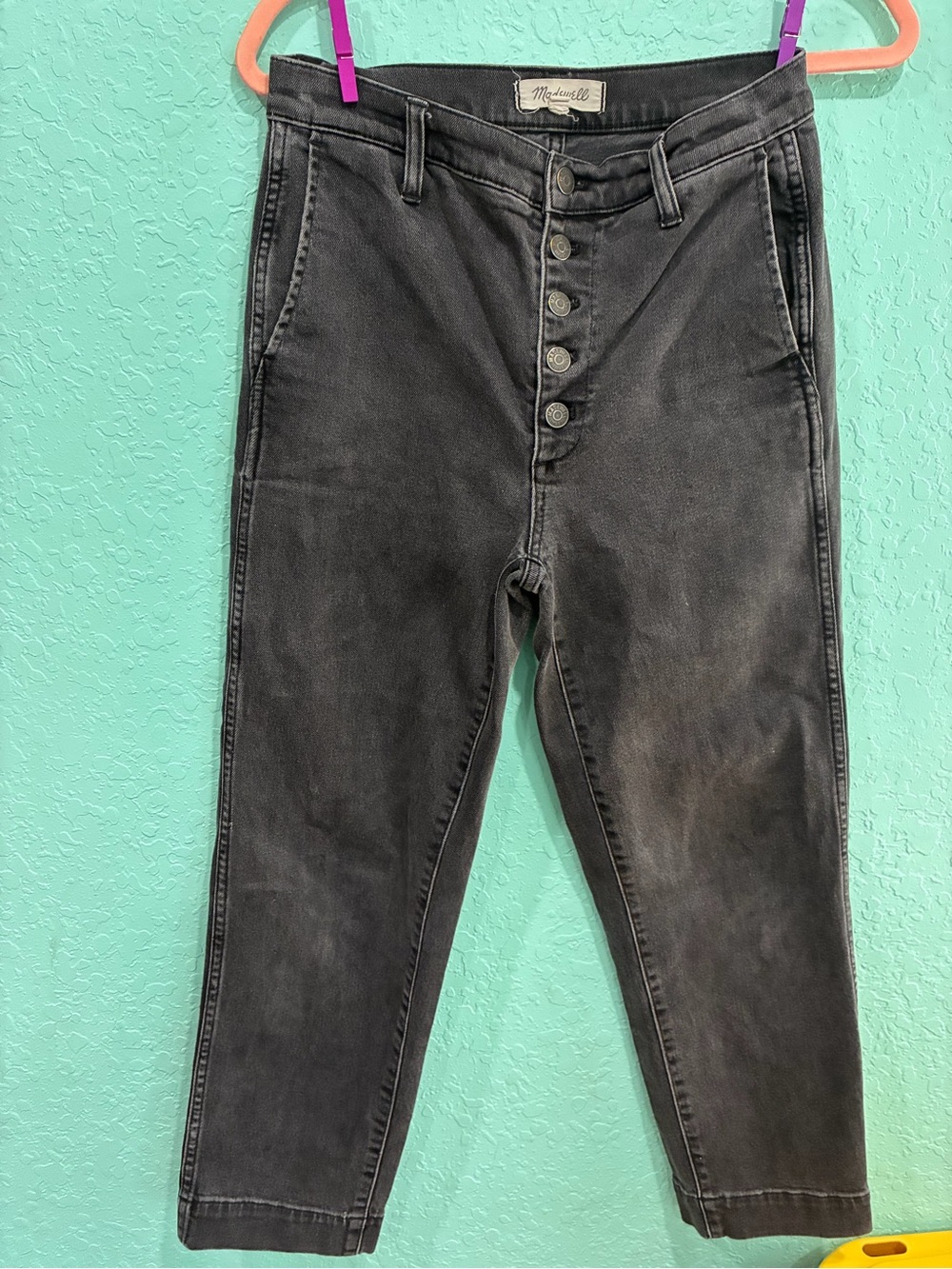 Madewell Black Denim faded 26 high waist button fly
